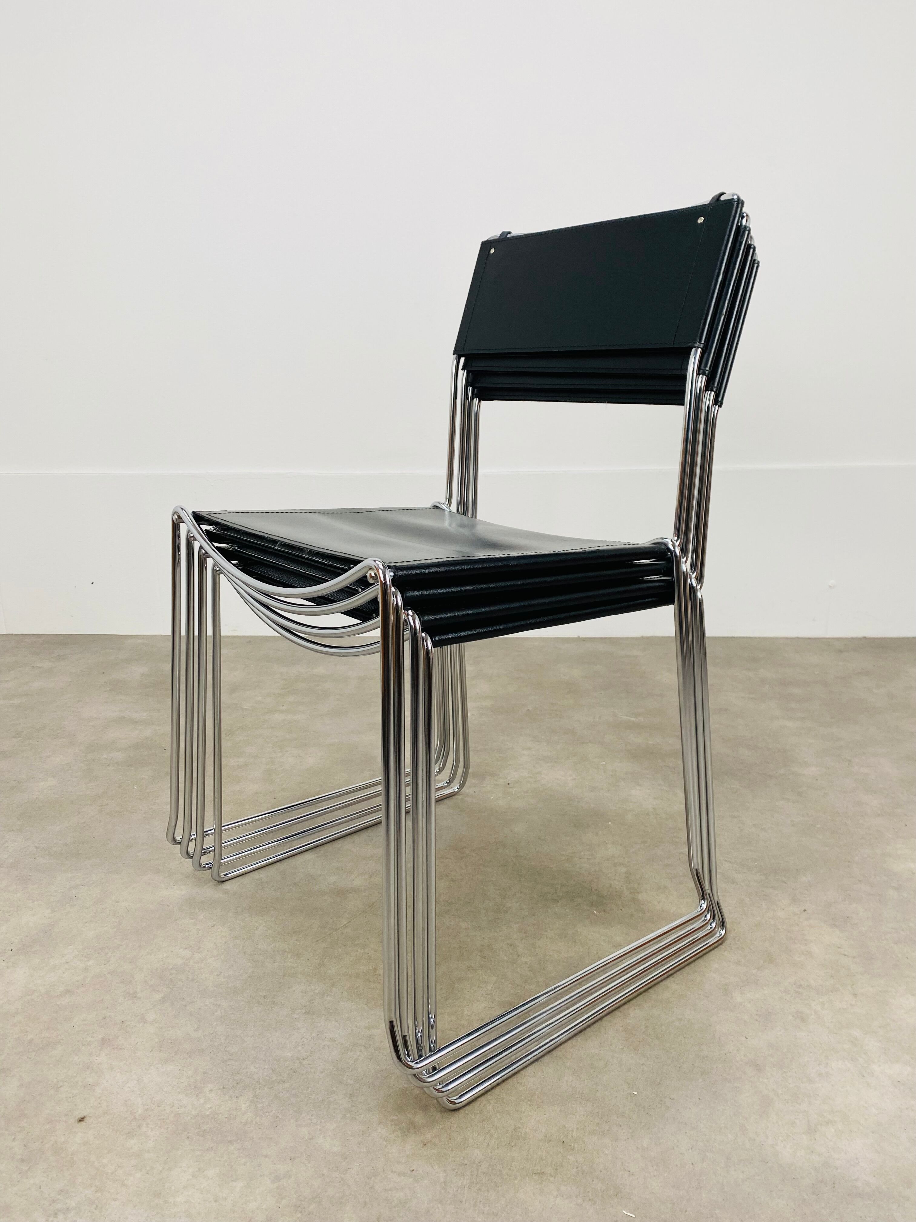 4 chairs Spaghetti Giandomenico Belotti black leather for Alias