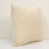 Square white kilim pillow with floral motif, handmade tribal vintage kilim pillow, boho throw pillow