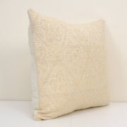 Square white kilim pillow with floral motif, handmade tribal vintage kilim pillow, boho throw pillow