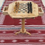 Rustic handmade chess table made of natural olive wood