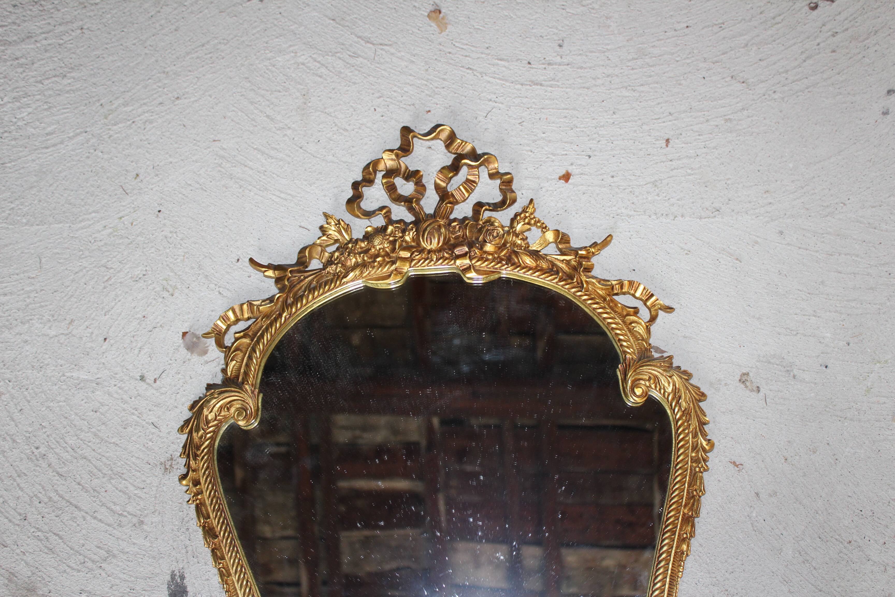 Napoleon III mirror bronze decoration of node and flowers 52 x 95 cm