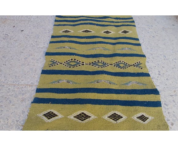 Handmade green kilim carpet made of pure wool