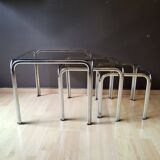 3 Vintage Chrome Nesting Coffee Tables 70'