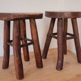 Pair of solid wood brutalist stools