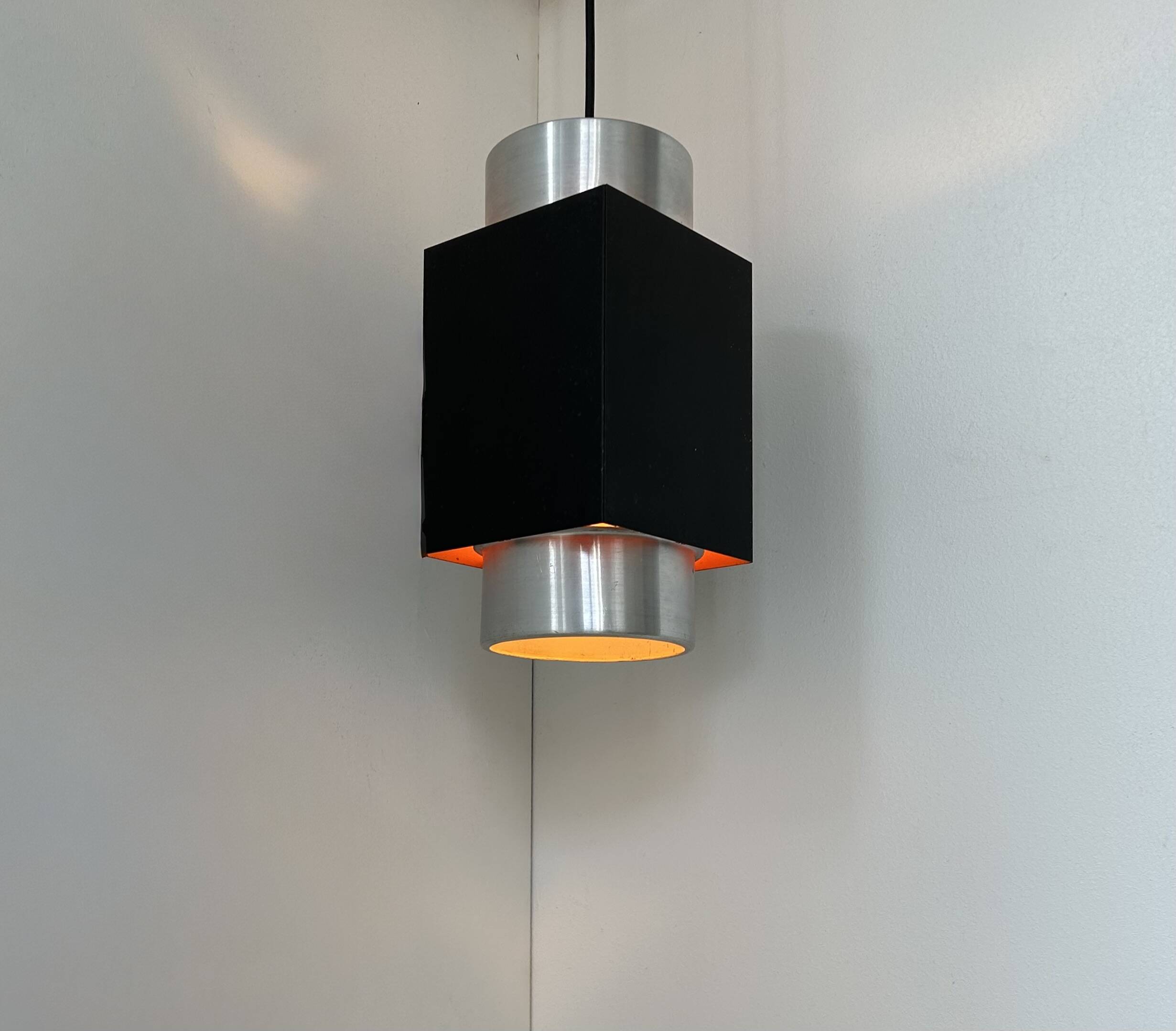 Suspension vintage, chrome et métal noir, Scandinavie, 1970