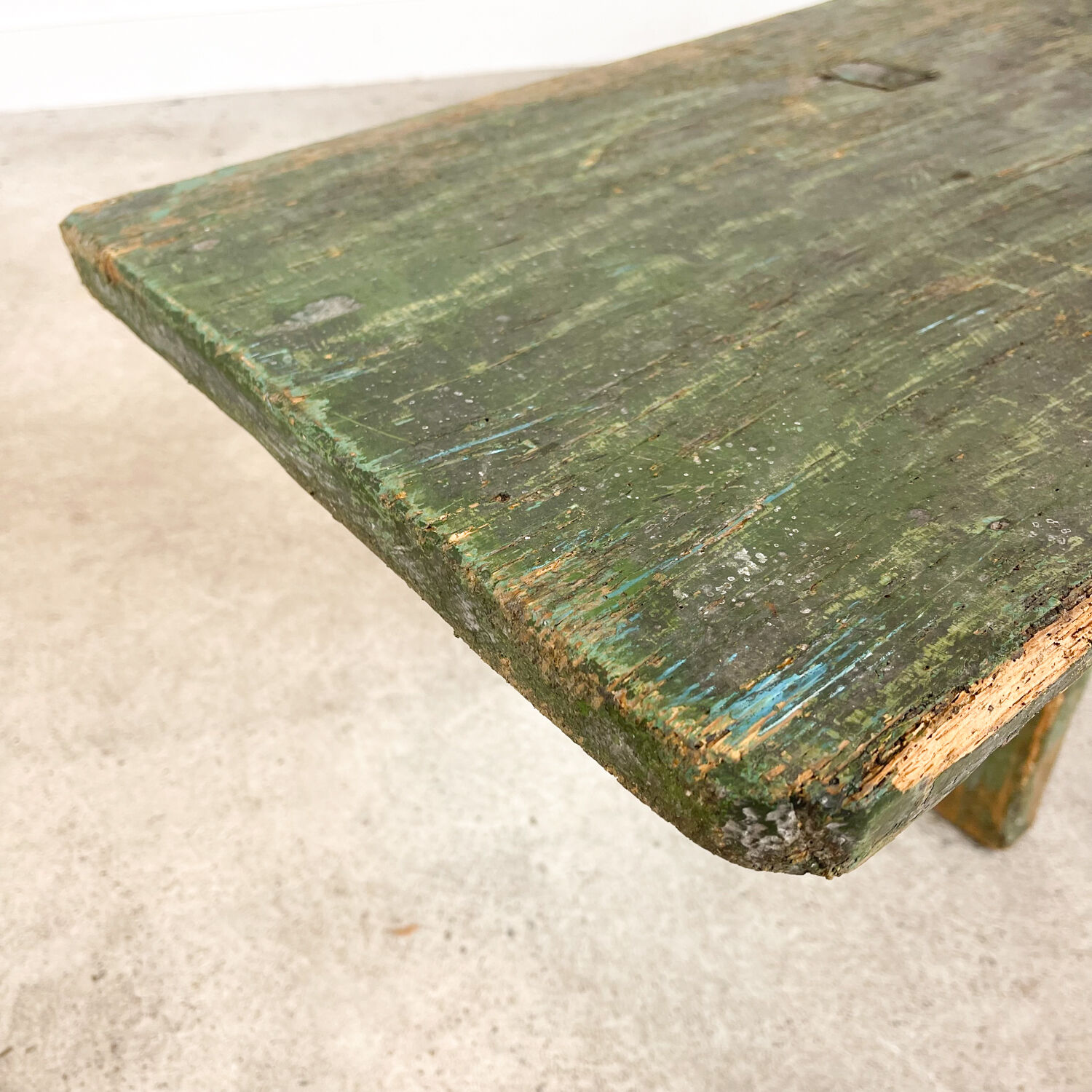 Green painted wooden farmhouse bench