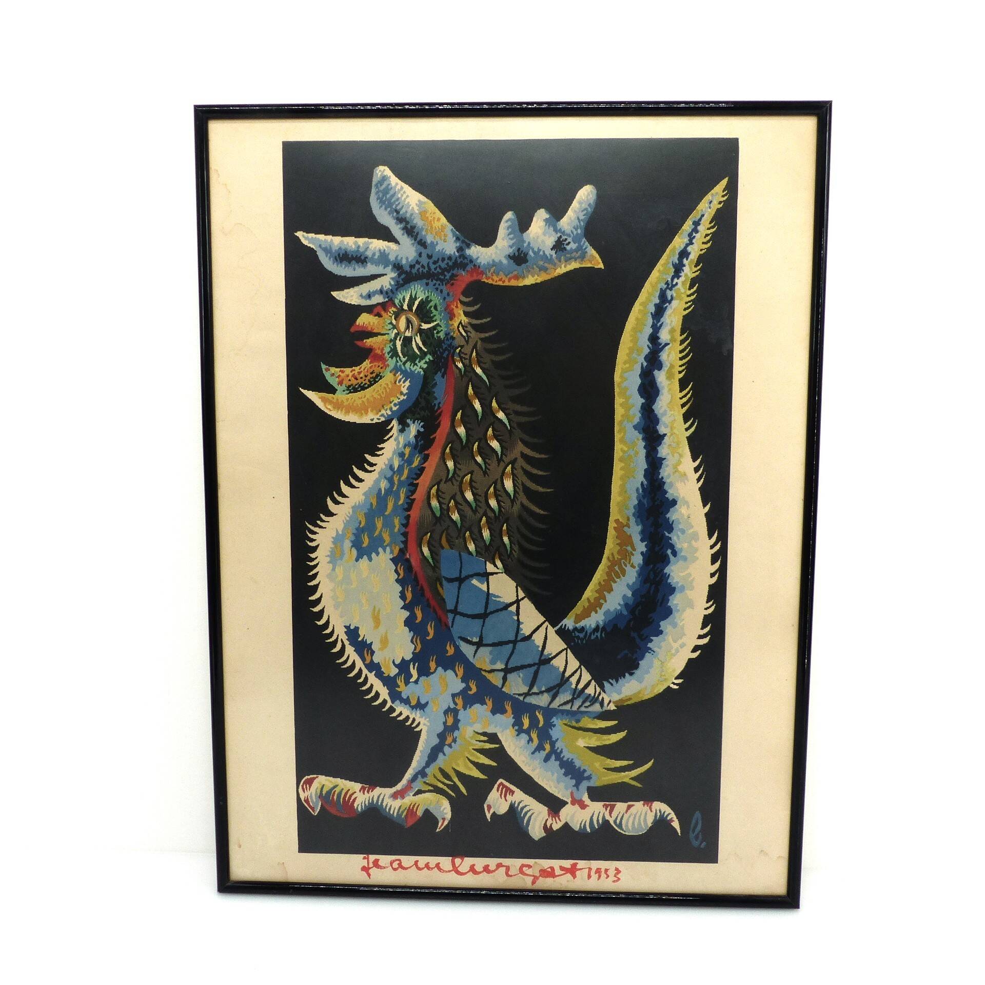 Original hand-signed lithograph, Jean Lurçat, "Stylized Rooster", 1953