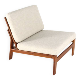 Fauteuil lounge Komfort « Nimtofte » - Blanc cassé - Design danois en teck