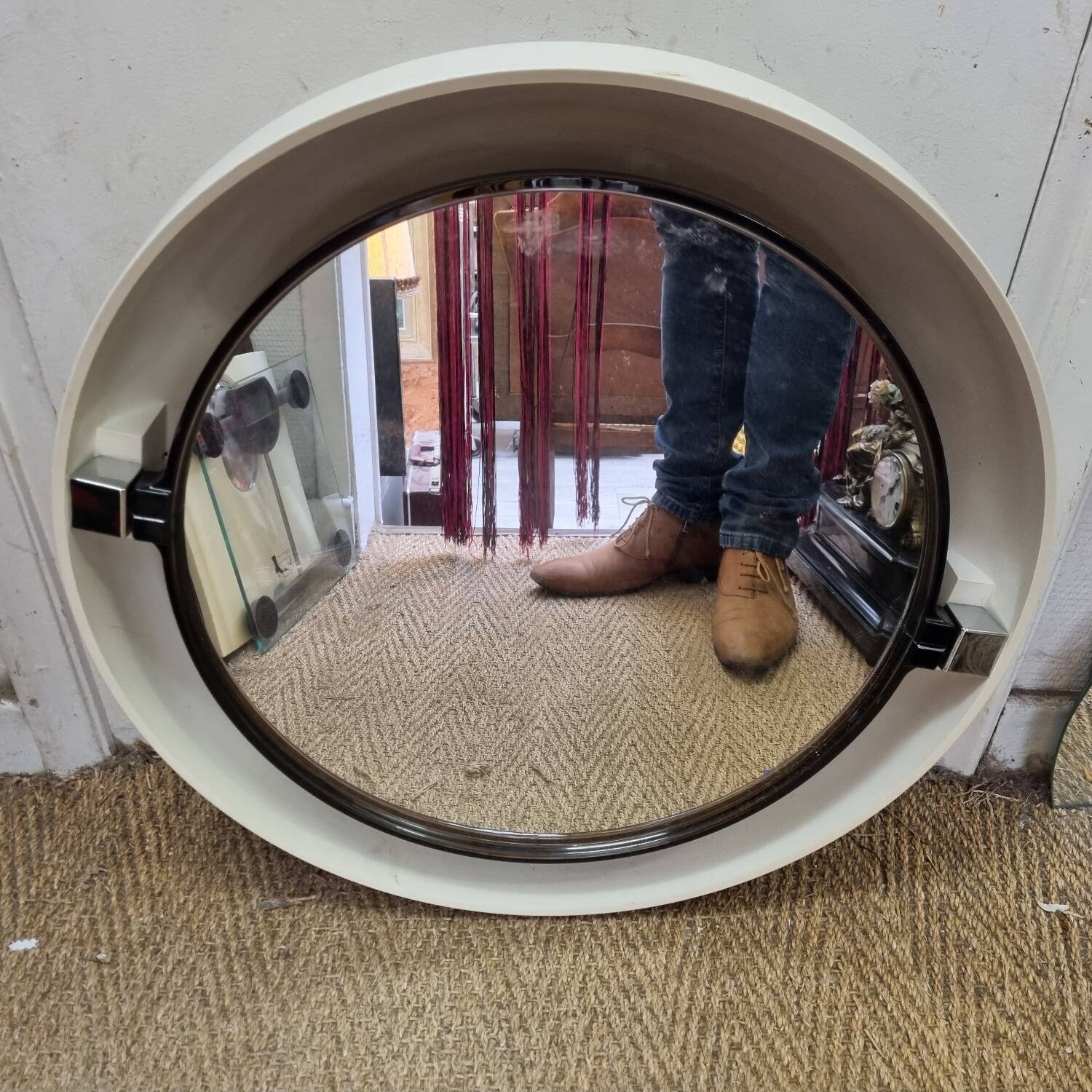 Round tilting mirror with light from 1970 (62cm)