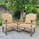 Pair of louis xiv period walnut armchairs, 17th century