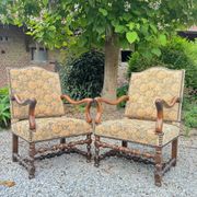 Pair of louis xiv period walnut armchairs, 17th century