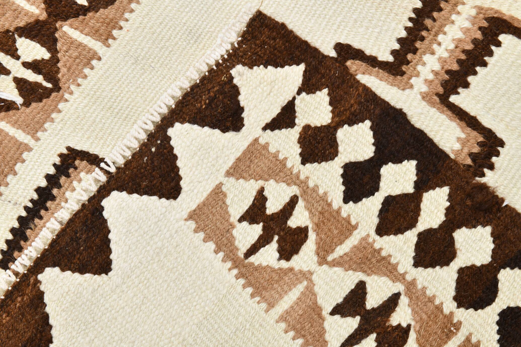 Vintage Dark Brown & Beige Classic Kilim Runner Rug, 86x252Cm