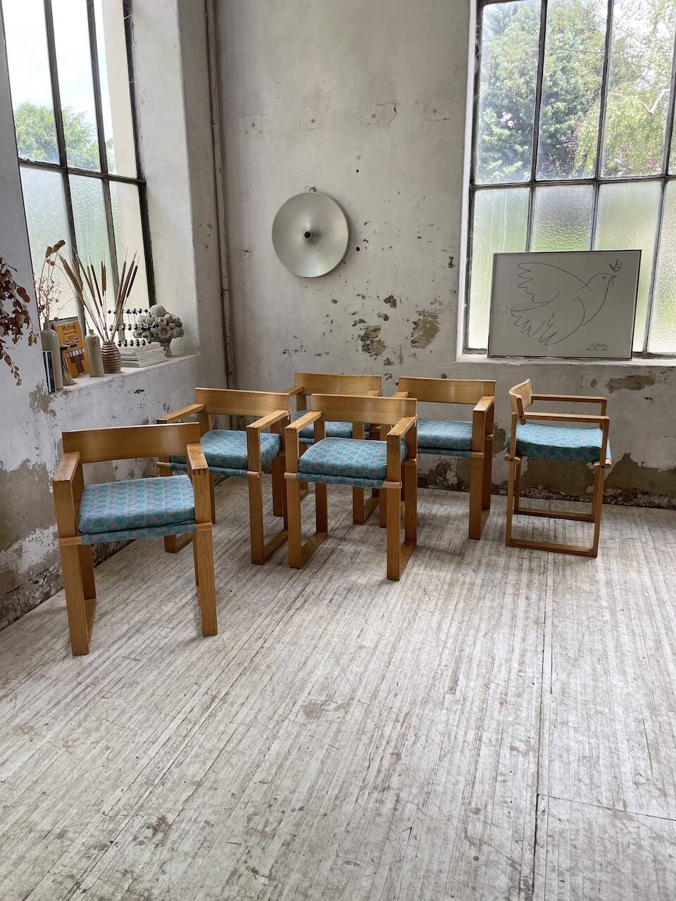 Set of 6 oak chairs with armrests Ate Van Apeldoorn