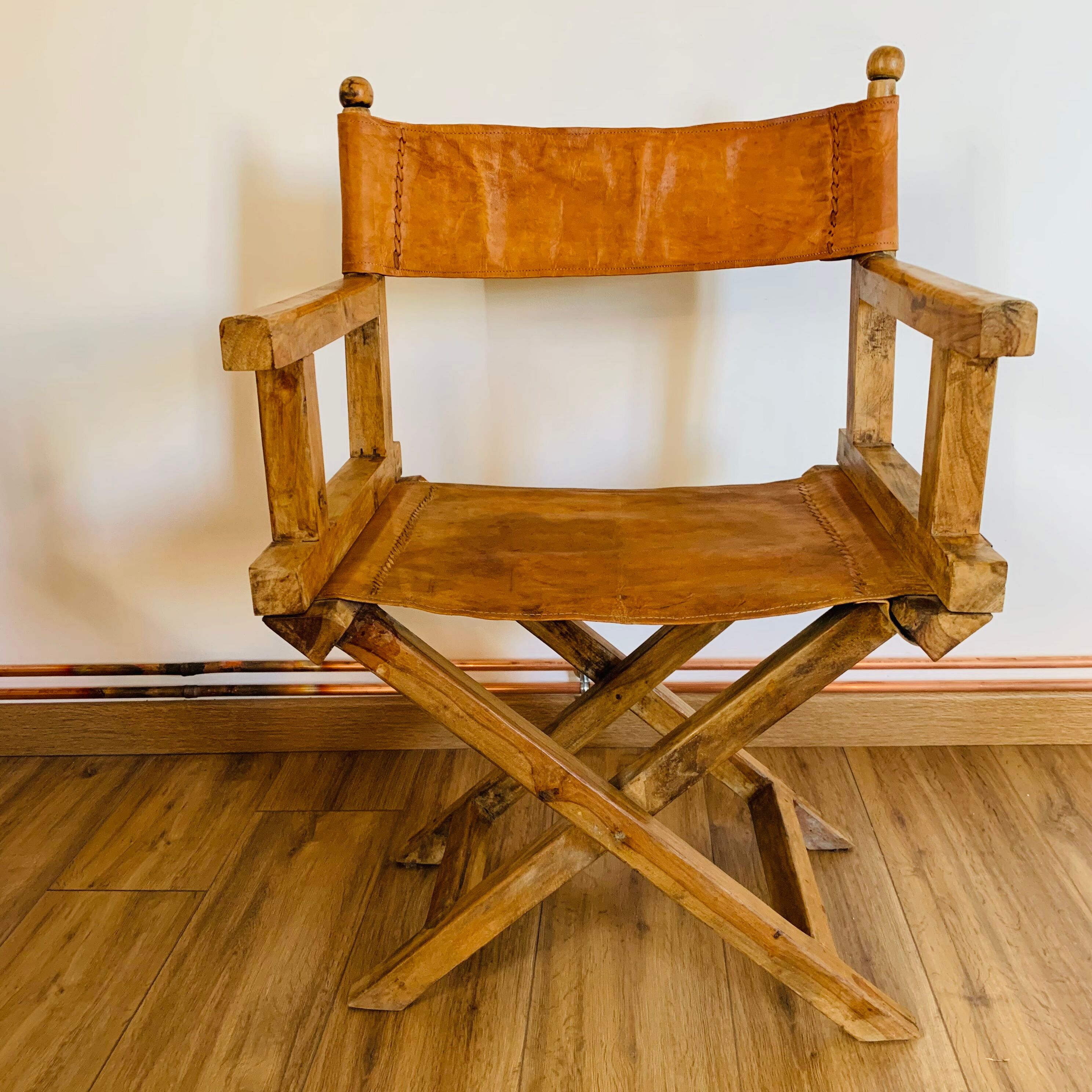 Fauteuil pliant bois et cuir