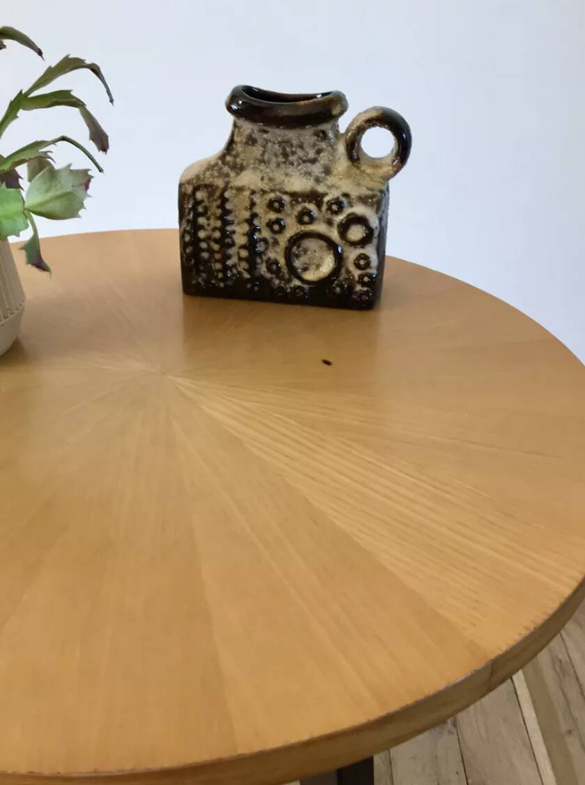 Tripod coffee table in wood and two-tone marquetry Scandinavian design 50s-60s