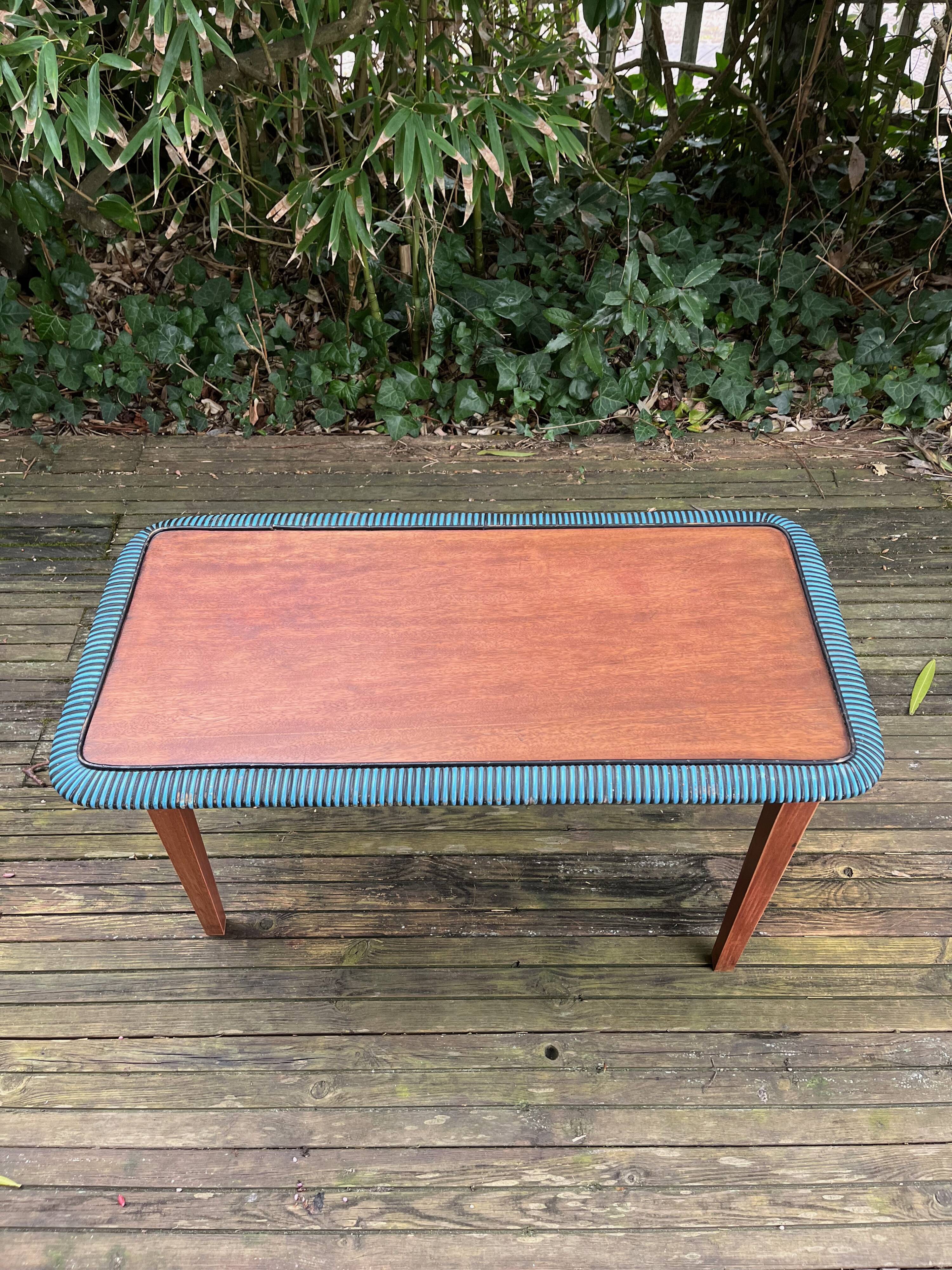 Folding wooden and rattan side table, 1960s