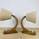 Paire de lampes art déco bois courbé et laine