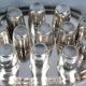 Antique silver-plated/gold liquor service with 12 goblets, tray + case.