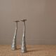 Pair of brushed aluminum candle holders sculpted contemporary brutalist design handmade sculptures