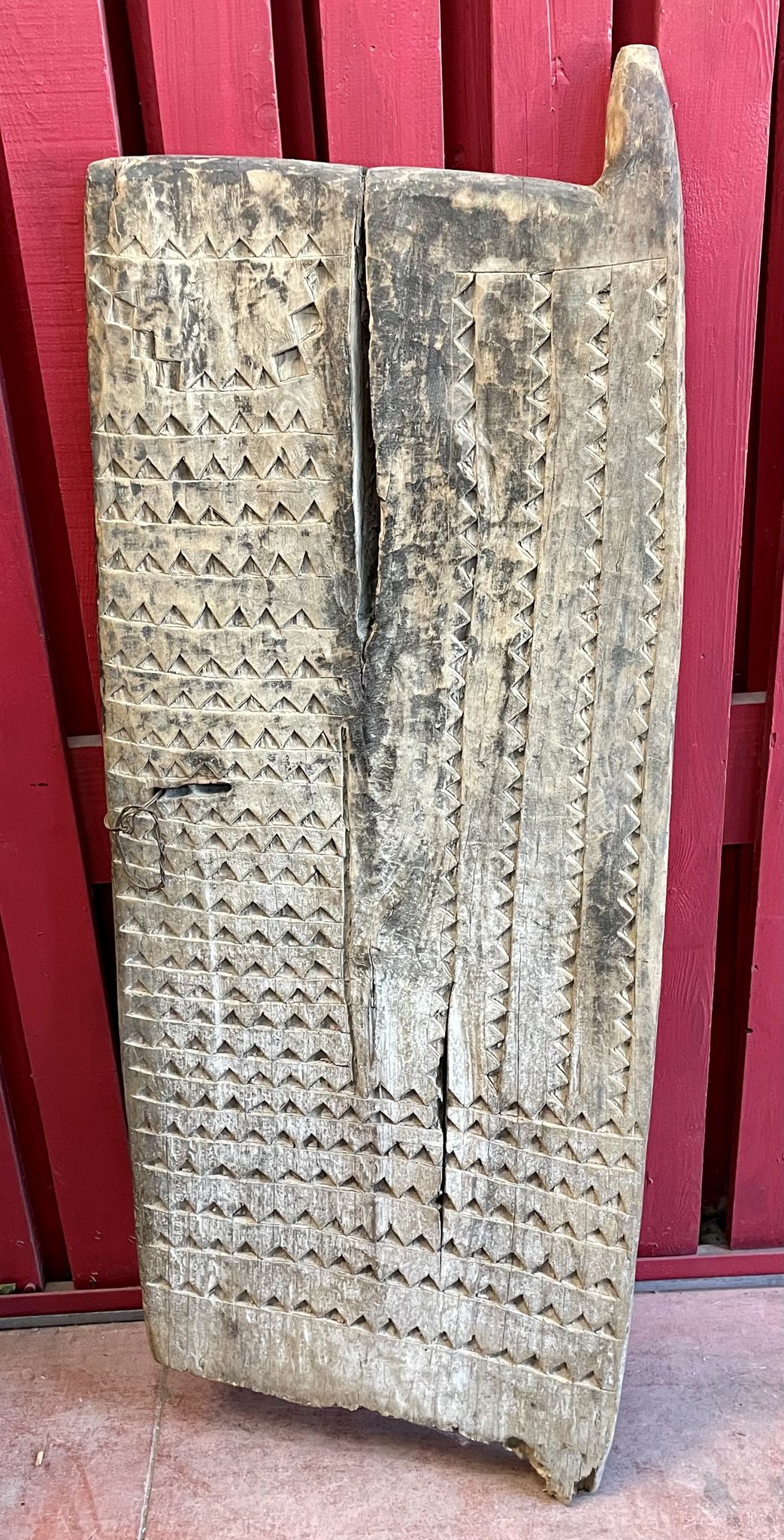Ancient eroded wooden Tsonga Gate from the late nineteenth century, from the KwaZulu/Natal region