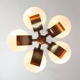 Vintage Italian Copper and Opaline Chandelier, 1970s