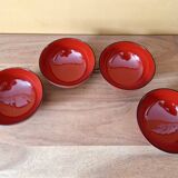 Japan - Series of 4 rice bowls - In red and gold lacquered wood - Meiji period work (1868-1912)