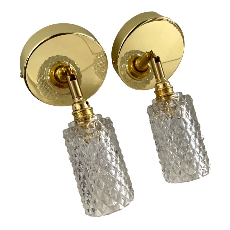 Paire d’appliques vintage en verre ciselé