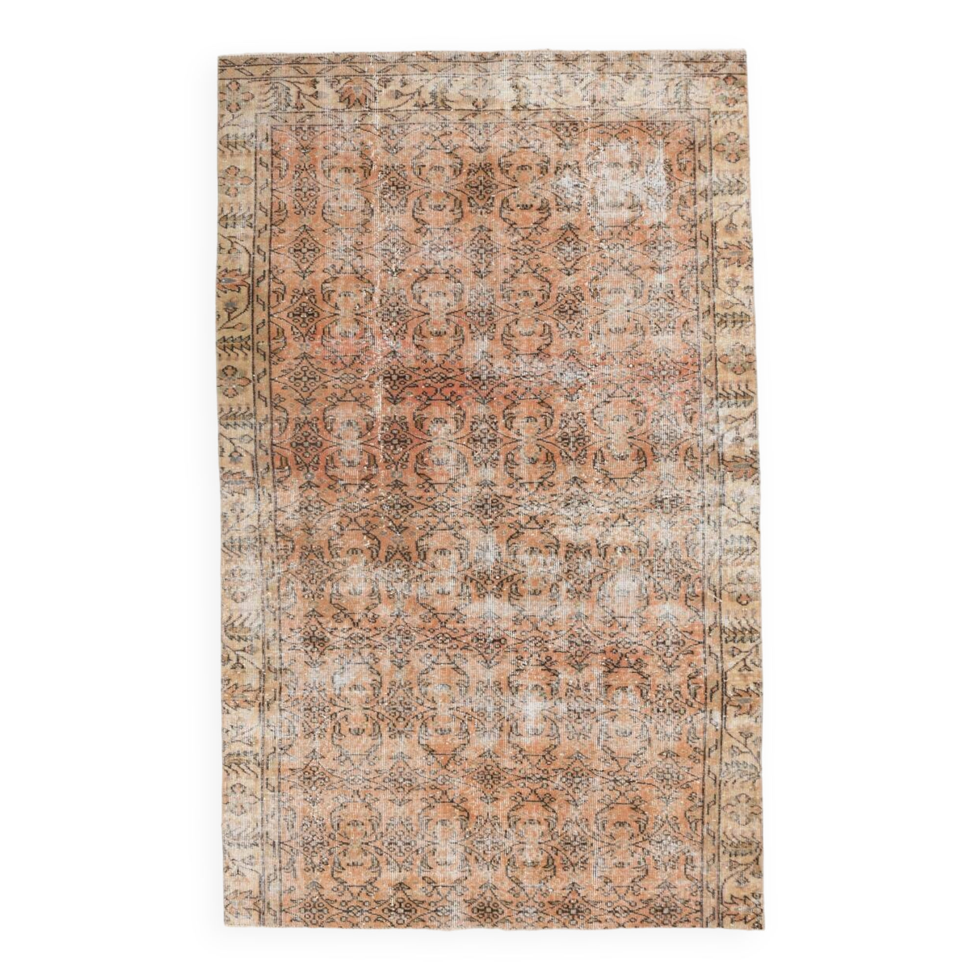 5x8 Peach Orange Handmade Wool Vintage Rug, 144x234Cm