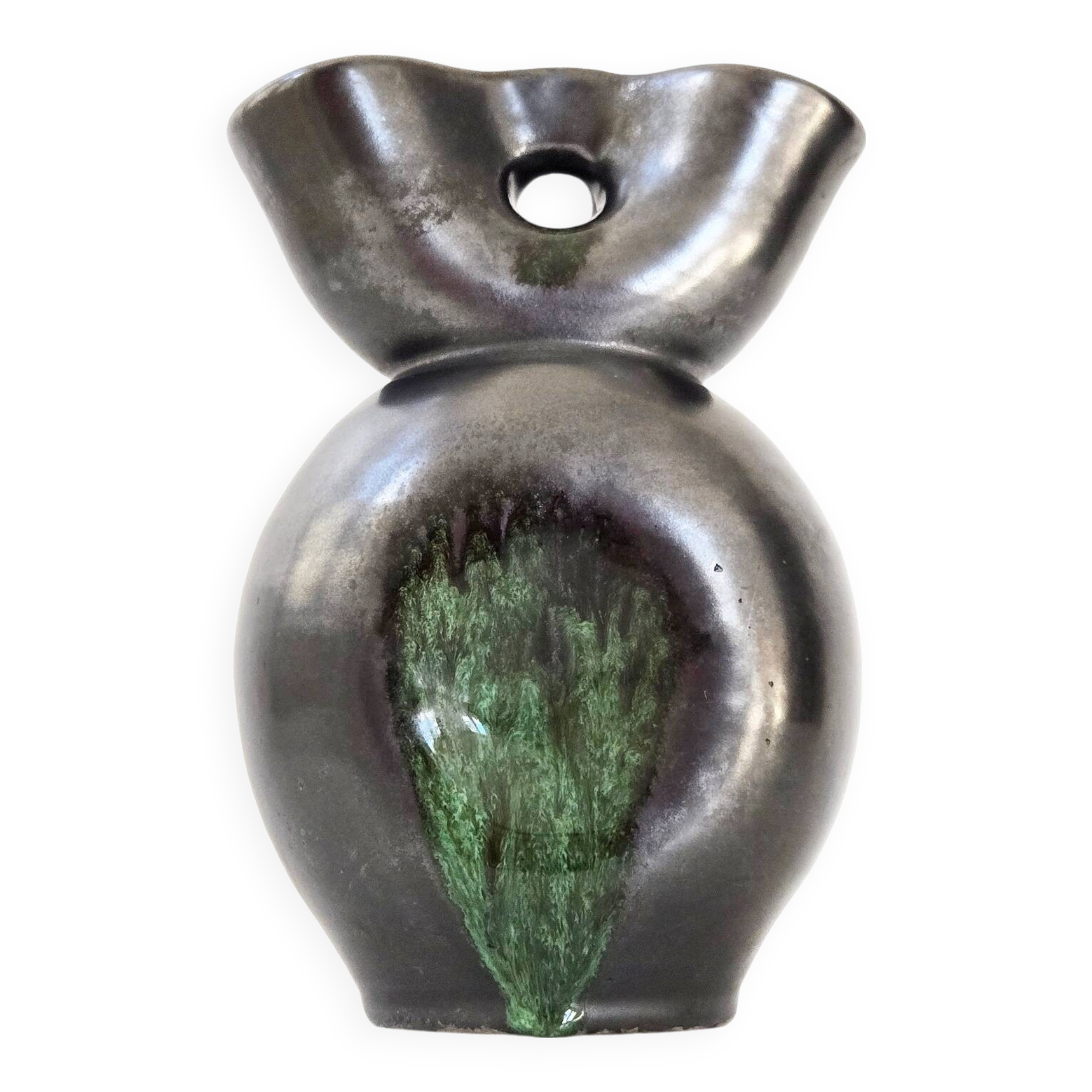 Vase en céramique noire et verte, 1960