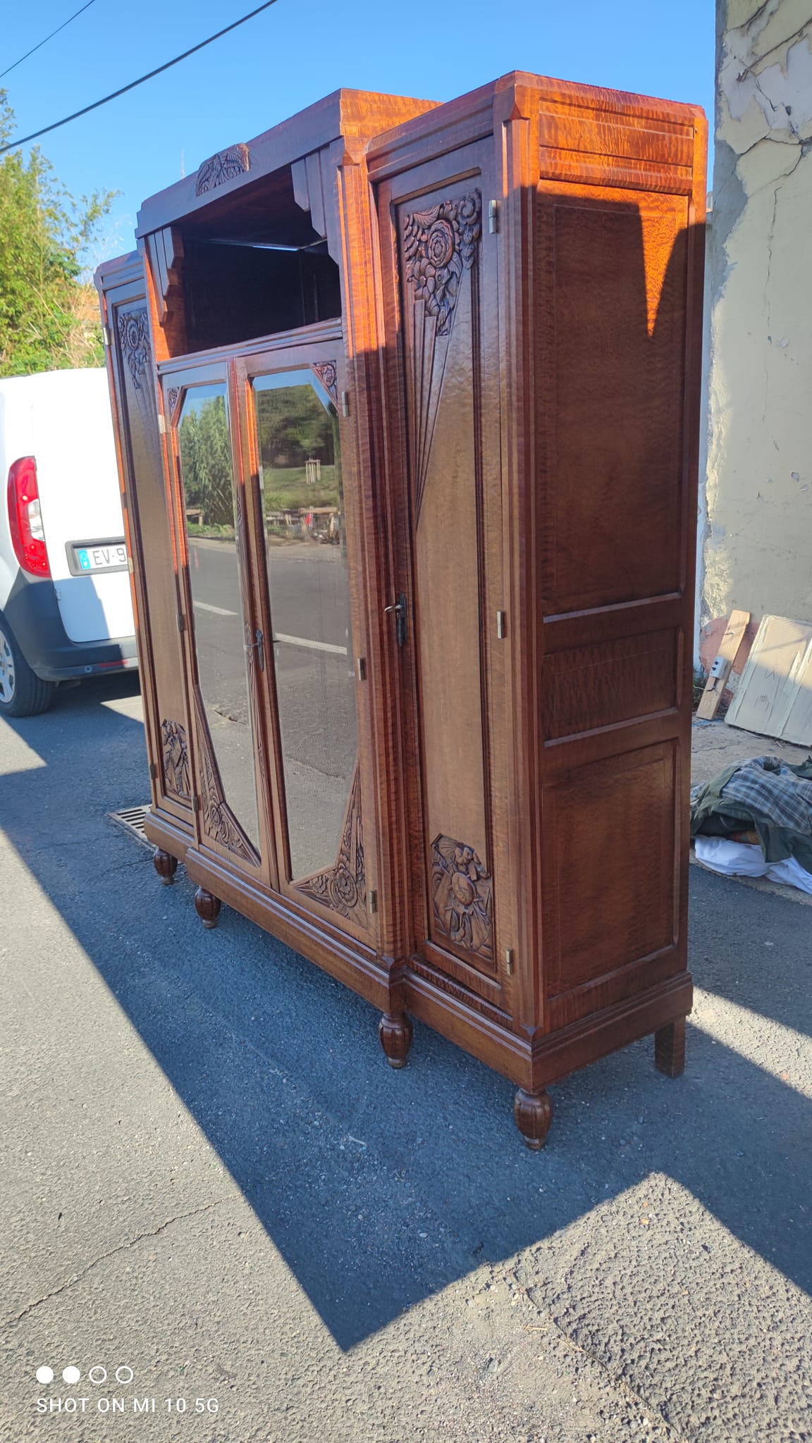 Bibliothèque de bureau 1925 en acajou ondé massif
