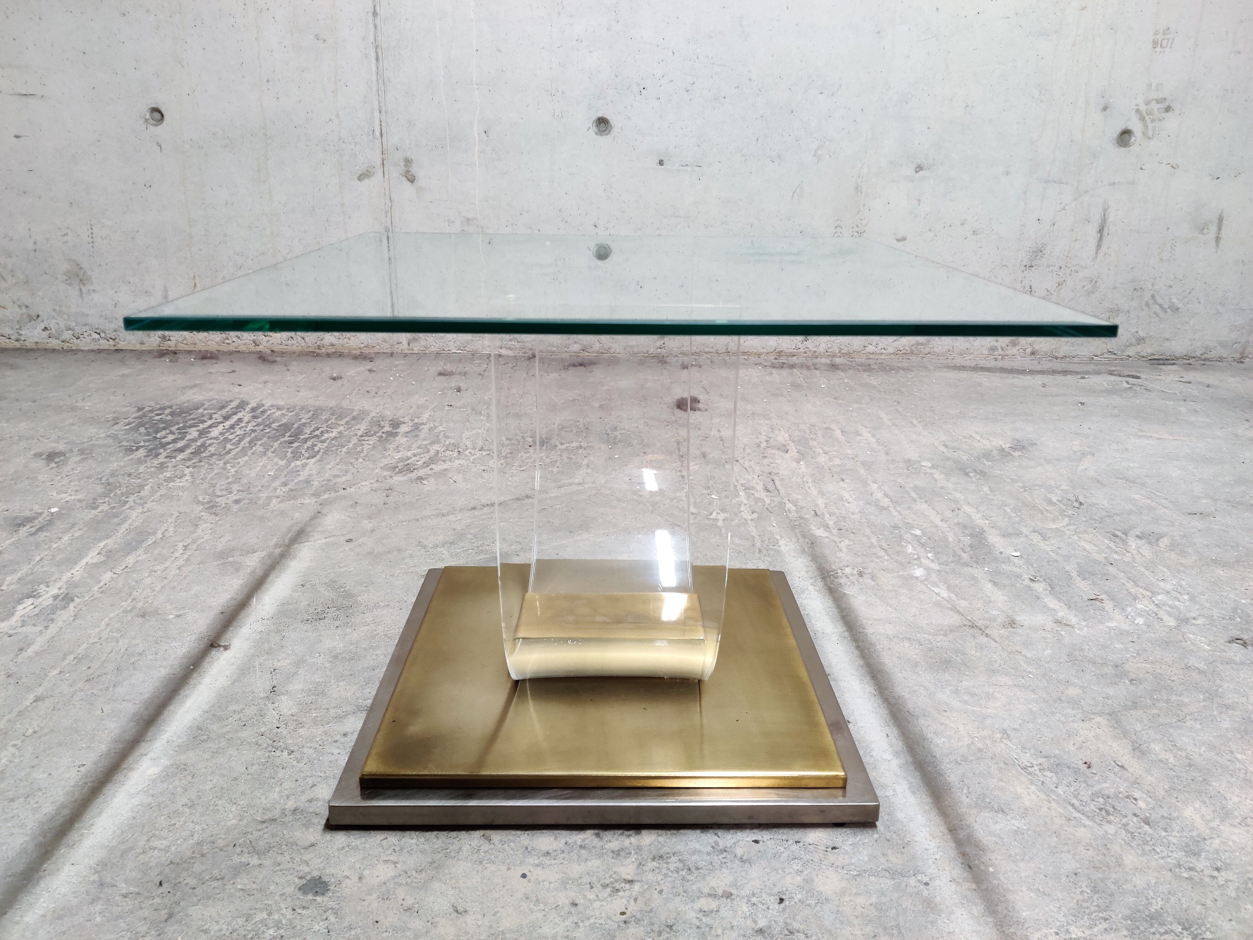 Lucite and brass arch coffee table, 1970s