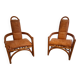 Set de fauteuils en bambou et cuir années 60'S