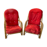 Fauteuils rotin années 50 la paire