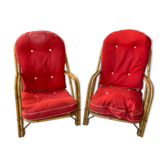 Rattan armchairs 50s the pair