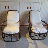 Rare-Vintage - Set of two rattan and bamboo armchairs - reclining armchairs - 80s