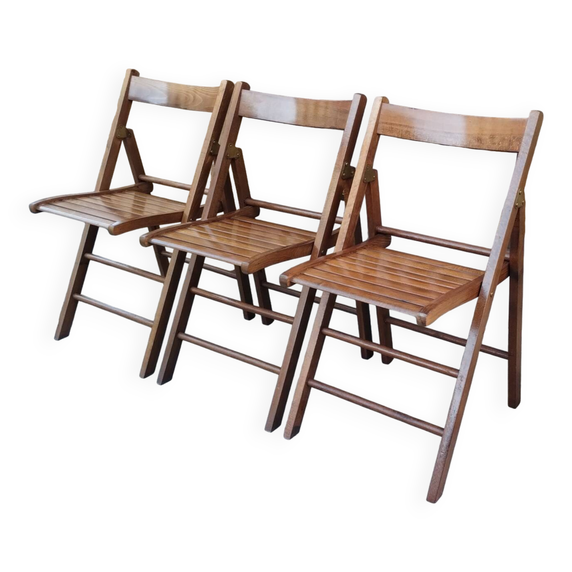 Set of 3 vintage solid wood folding chairs