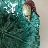 Vintage barbotine salad bowl with lettuce leaf and shrimp