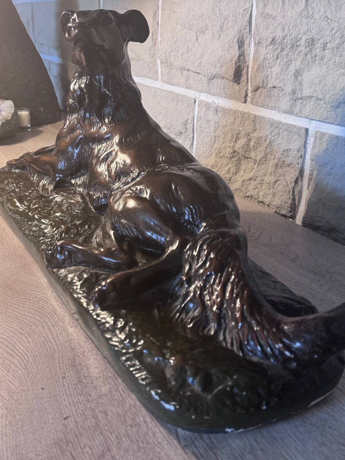 Large ancient sculpture – Reclining Greyhound after P.J. Mêne – edition