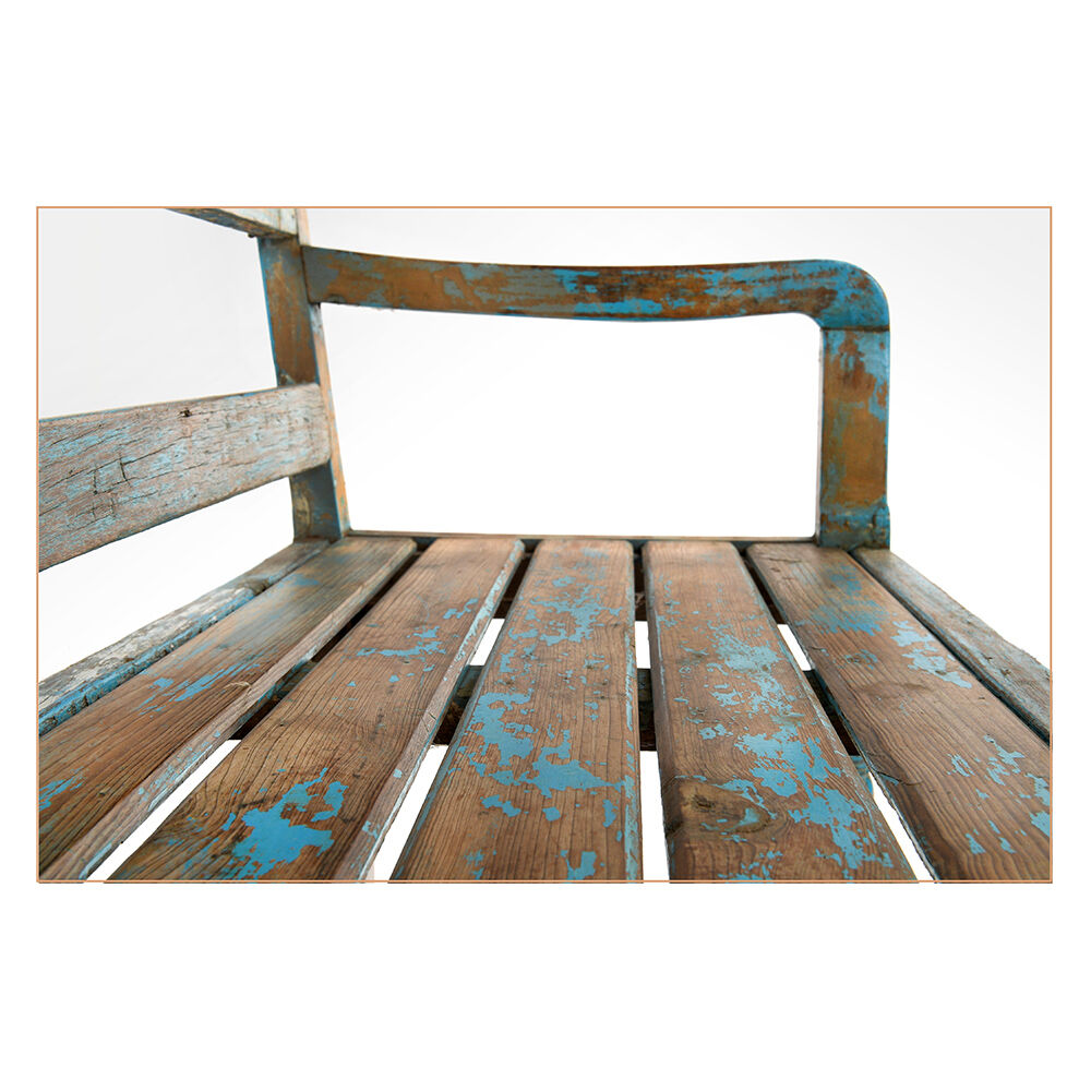 Wooden bench with blue patina