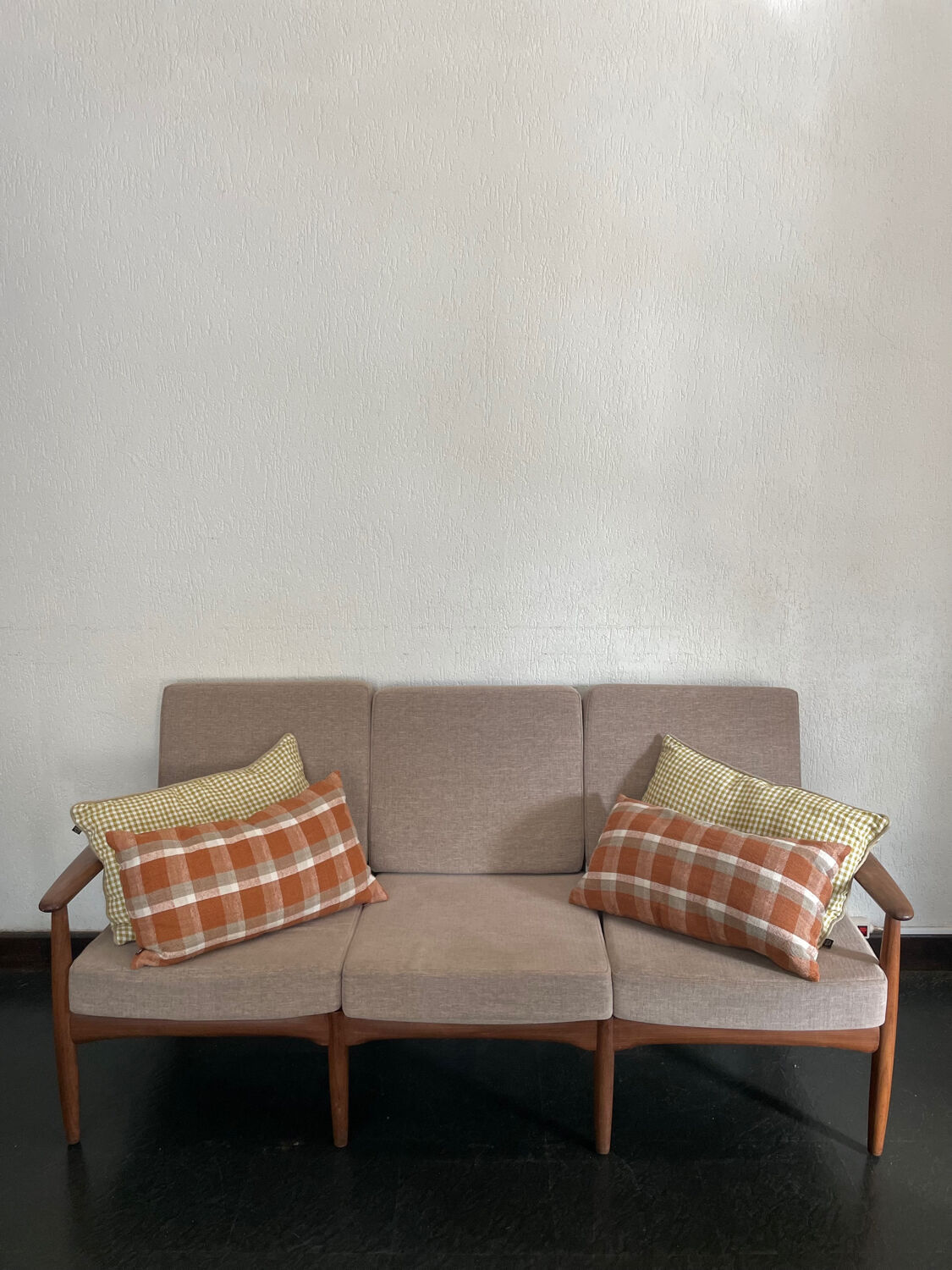 Vintage Scandinavian teak lounge — 3-seater sofa and two armchairs.