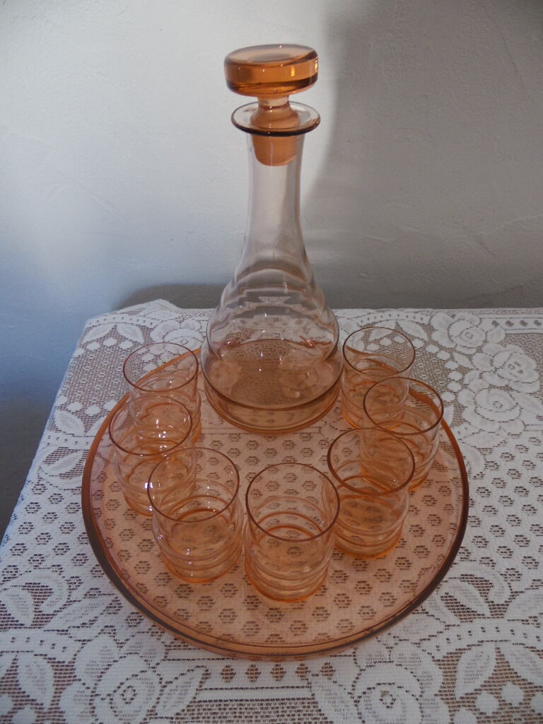 Pink glass liquor service