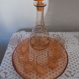 Pink glass liquor service