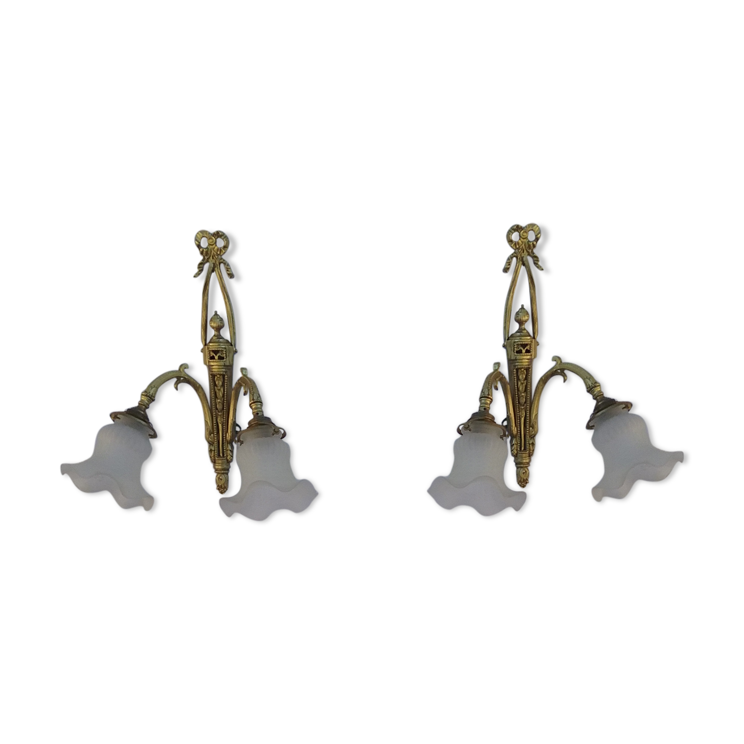 Pair of brass double wall light