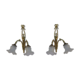 Pair of brass double wall light