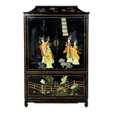 Vintage Chinese pagoda cabinet traditional scene (bohemian)