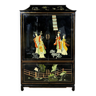 Vintage Chinese pagoda cabinet traditional scene (bohemian)