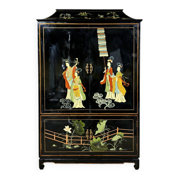 Vintage Chinese pagoda cabinet traditional scene (bohemian)