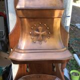 Copper fountain with wood support