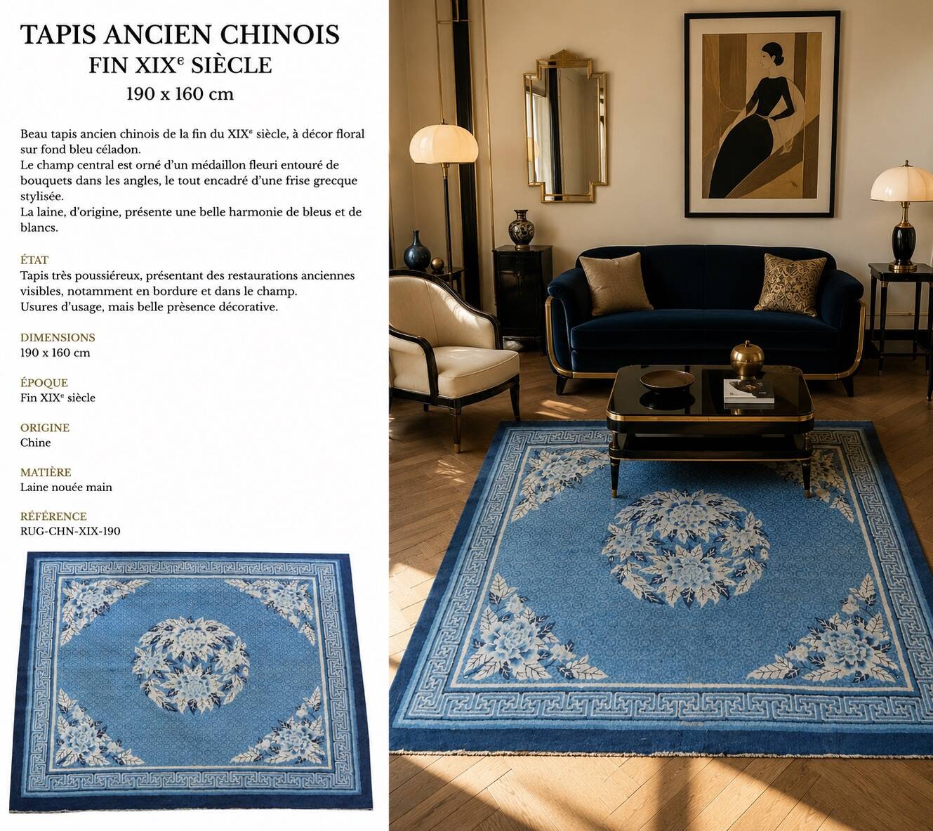 Antique Chinese rug, Baotou - late 19th century – 190 x 160 cm - "Sardj Gallery"