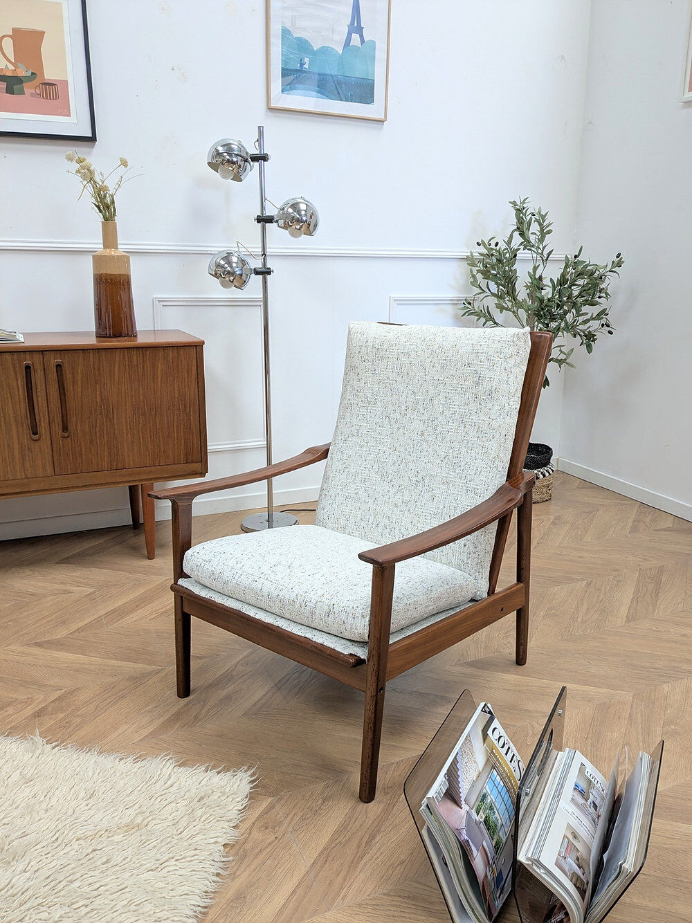 2 reupholstered Scandinavian armchairs